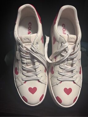 Coach White Leather Sneakers with Pink Heart Print